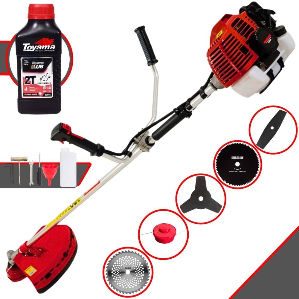 Roçadeira Máquina de Corta Grama À Gasolina Kawashima KW43-L 43cc 1,7HP 10.000rpm Multifuncional Completa Com 5 Opções de Cortes + ÓLEO TOYAMA 2T