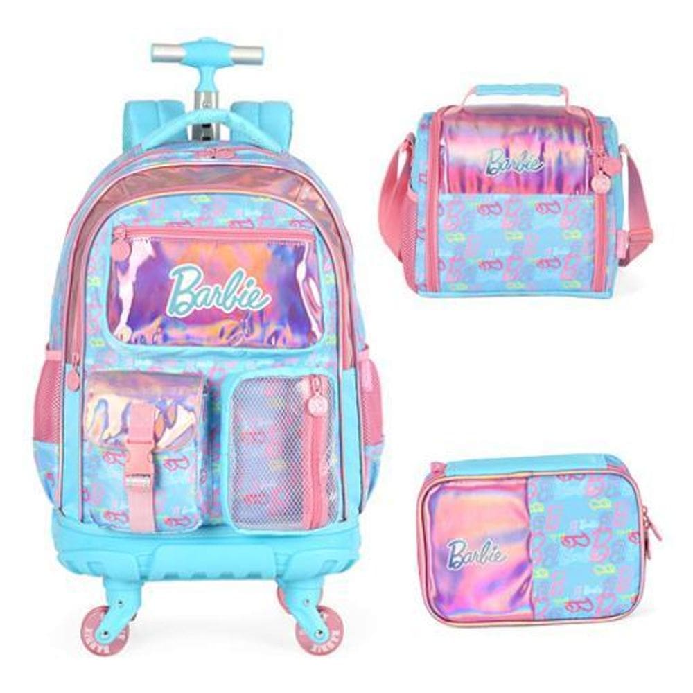 Kit Mochila Rodinhas Com Led  Barbie Com Chaveiro