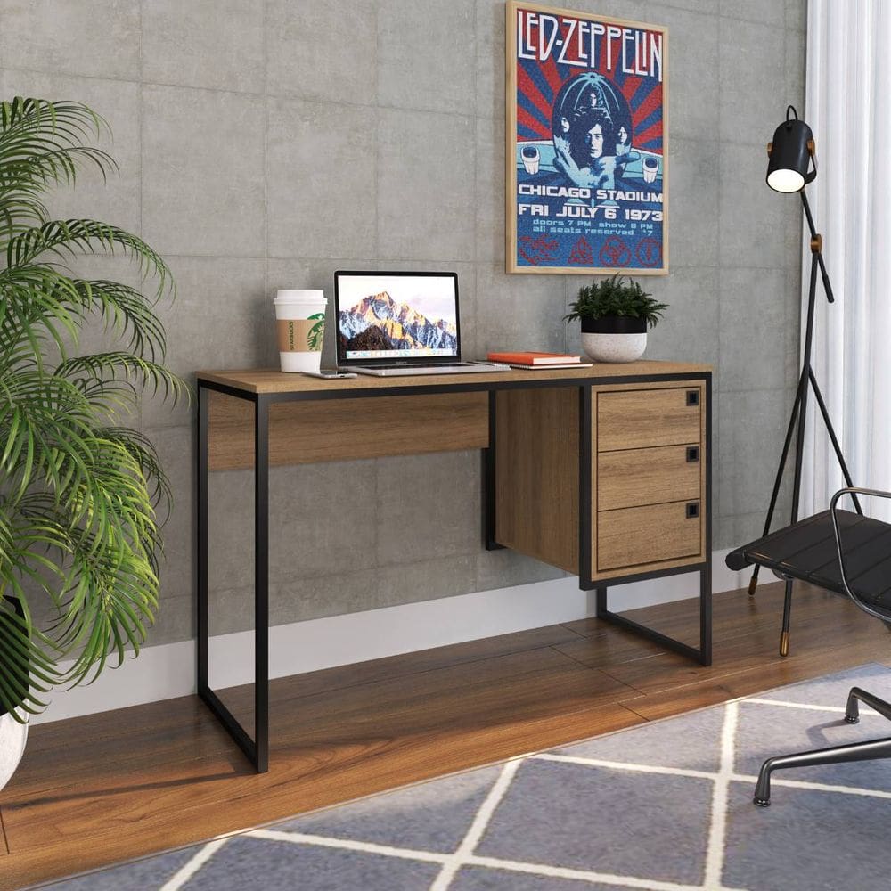 Escrivaninha Mesa Estudo 3 Gavetas Industrial Escritório