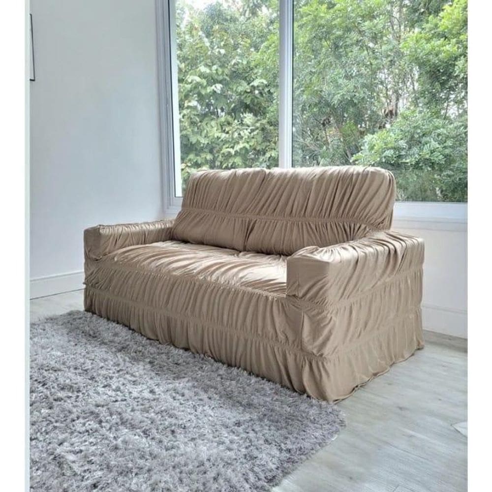 Capa Para Sofá Retrátil E Reclinável 3 Lugares Caqui