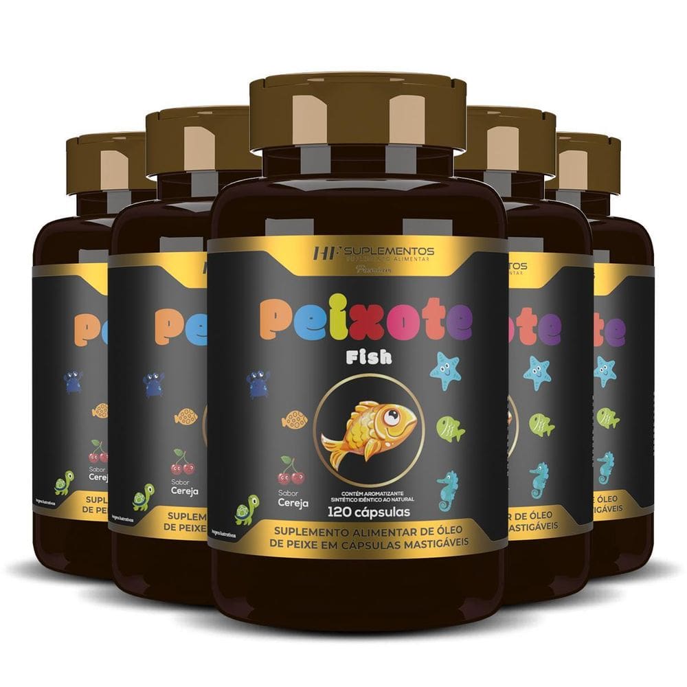 5X Peixote Omega 3 Kids Mastigavel 120Caps Hf Suplementos