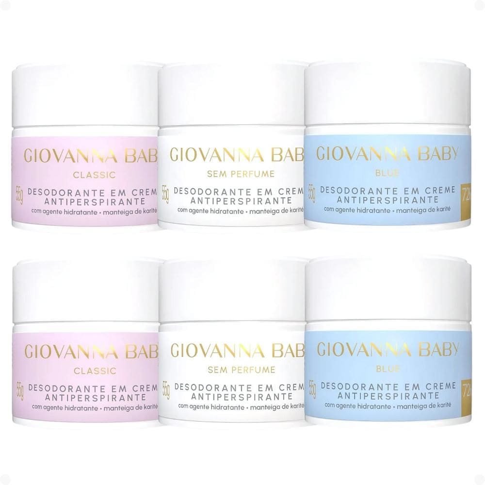 Kit Giovanna Baby: 6 Desodorantes em Creme Antiperspirante 55g