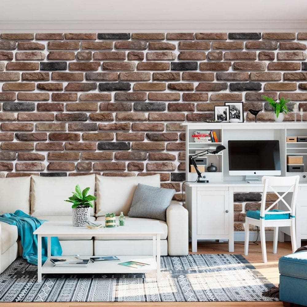 Papel Parede Tijolos Pó De Mico Vermelhos E Pretos Adesivo