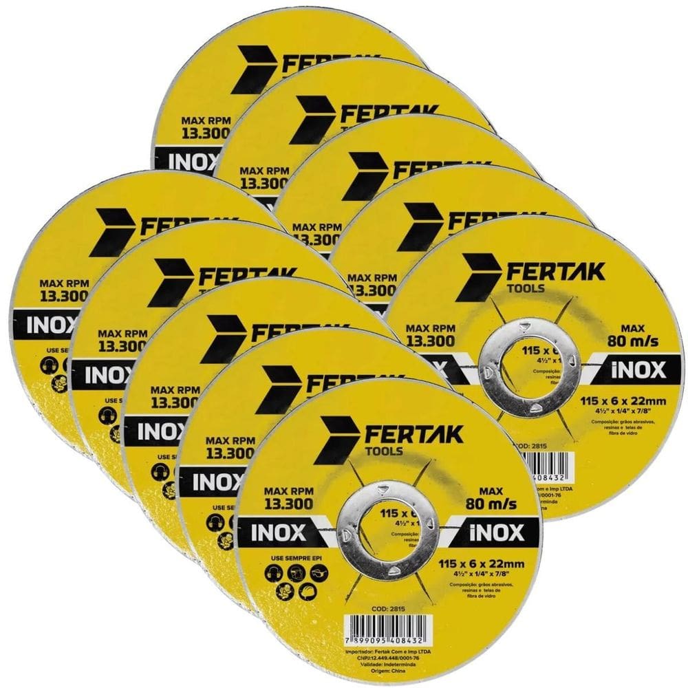 Disco De Desbaste Metal Aço Ferro Inox 115X22Mm Kit 10 Un