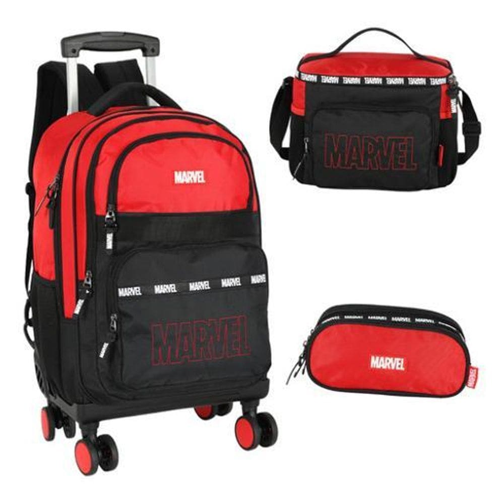 Kit Mochila Rodinhas 360 Estojo Lancheira Marvel Avengers