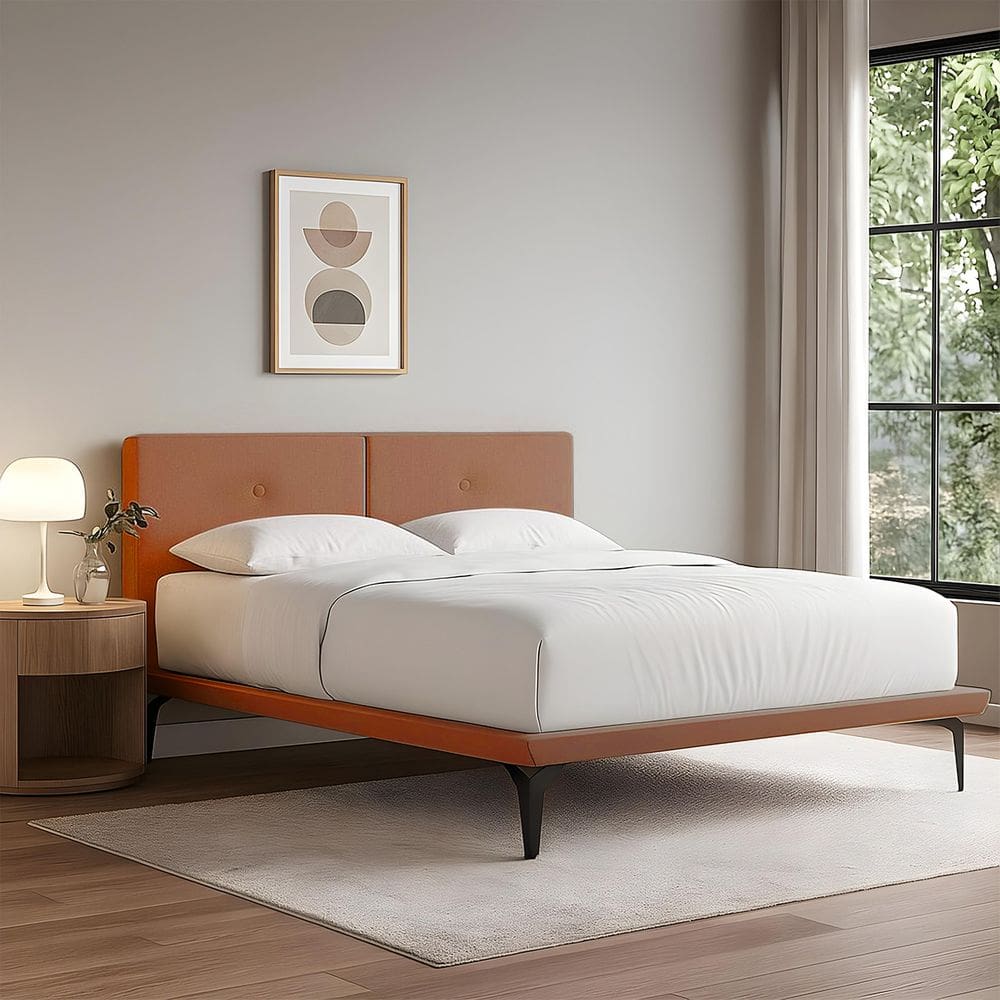 Estrutura Casal para Cama Japonesa Ninho Eiffel com Cabeceira Almofada Linho Telha