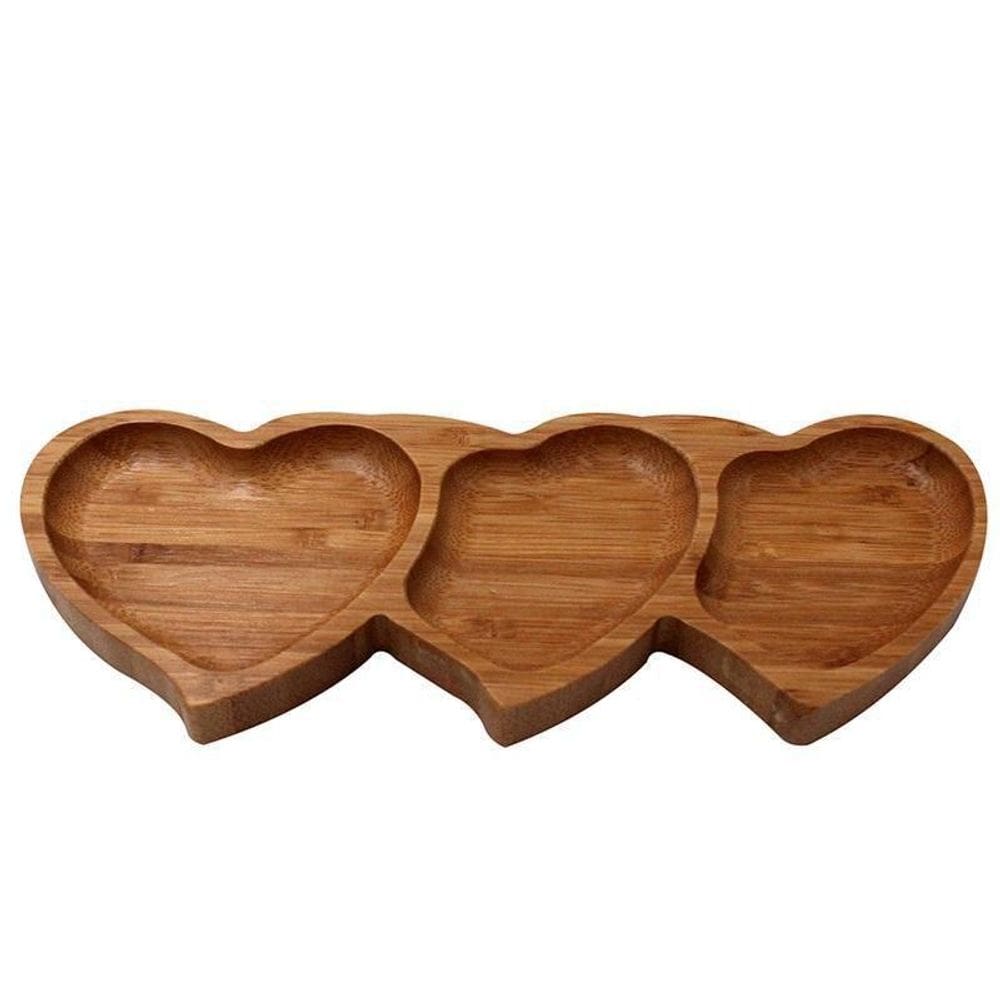 Petisqueira Coração Bambu 3 Cavidades 25Cm Frios Petiscos