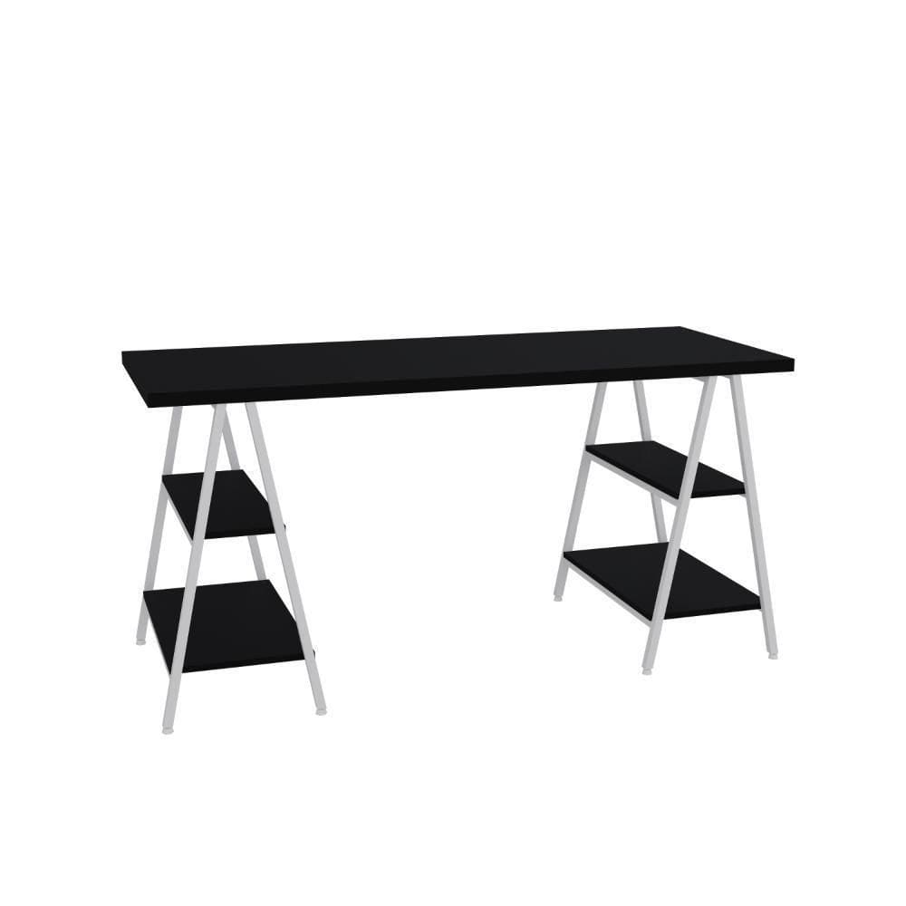 Mesa Kuadra Cavalete 150x60x75cm Preto ônix - Preto ônix -