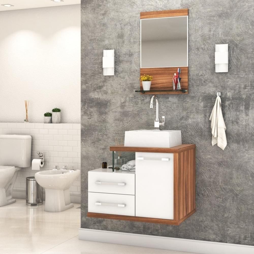 Conjunto Balcão C-cuba Q32 E Espelheira Legno 651 Branco Chess C-carvalho Dark Branco Chess C-nogal