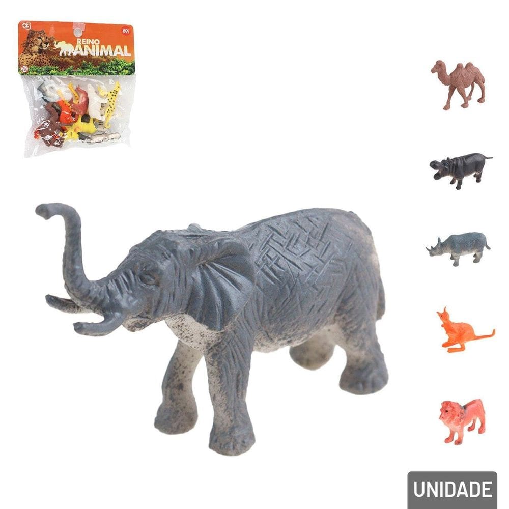 KIT Animais de Plástico 12 Pçs Reino Animal Selva - Tudo em Caixa