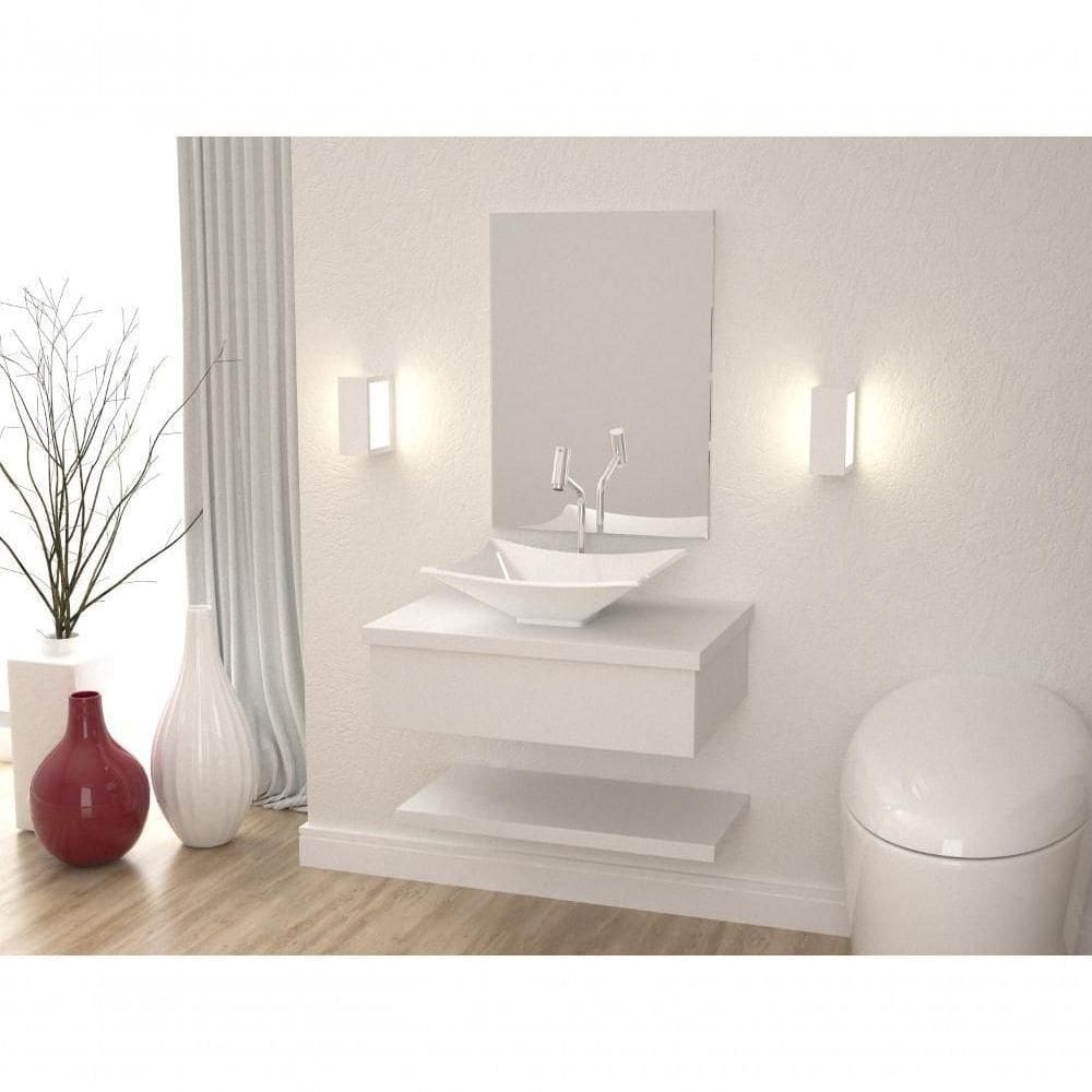 Conjunto Bancada C-cuba L38, Prateleira E Espelheira Metrópole 606 Perffect Acetinado Branco Chess