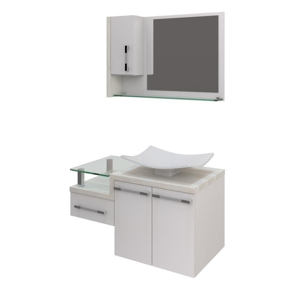 Conjunto Balcão C-cuba F44 E Espelheira Legno 830 Branco Chess C-preto ônix Branco Chess C-snow