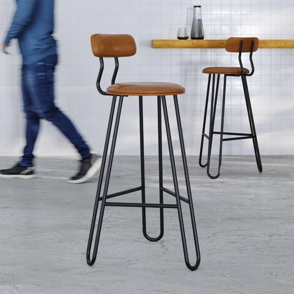 Conjunto 4 Banquetas Alta Ginger Courino Caramelo