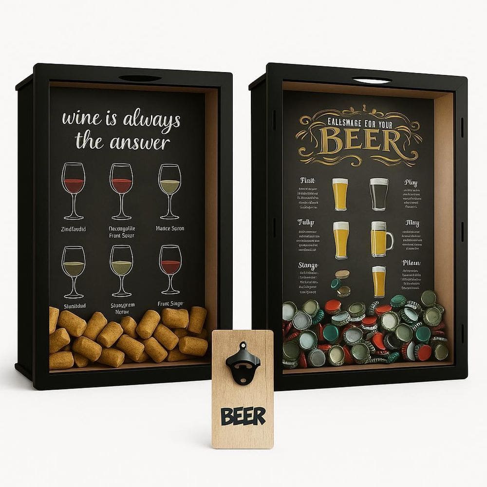 Quadro Porta Tampinhas + Quadro Porta Rolhas + Abridor