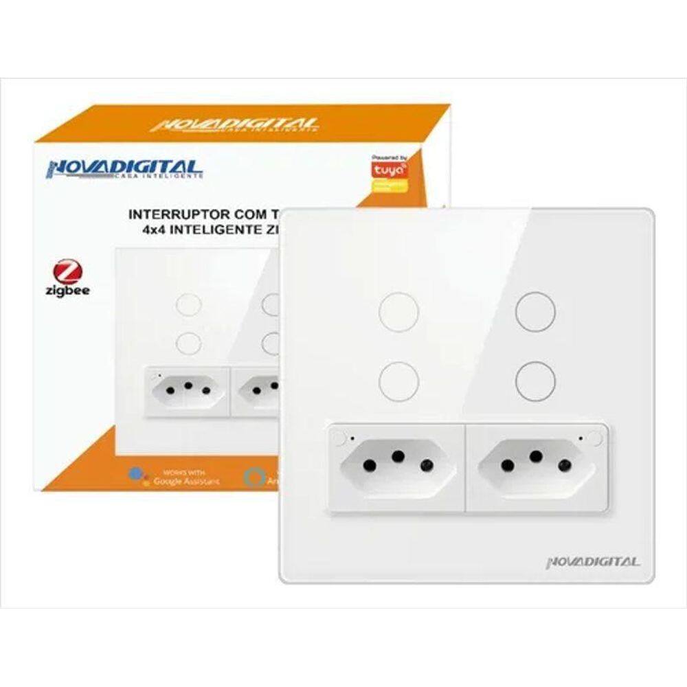 Interruptor Touch Zigbee Novadigital 4 Botões 2 Tomadas 4X4
