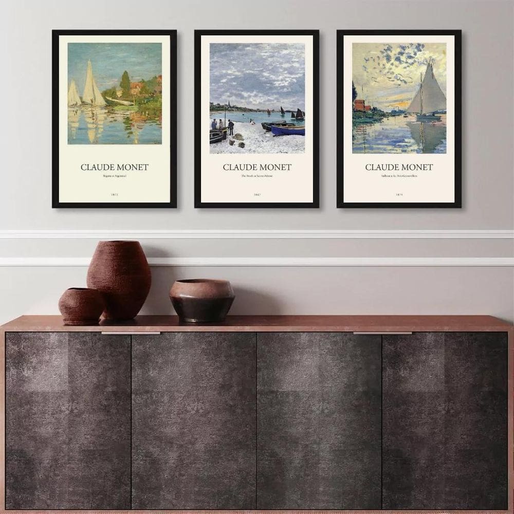 Kit 3 Quadros Monet - Regatas 24X18Cm