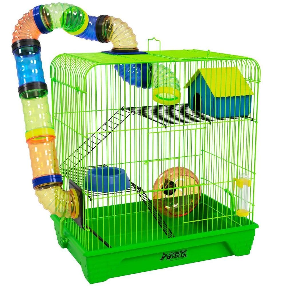 Gaiola Hamster 3 Andares Colorida Com Casa Tubos - Verde