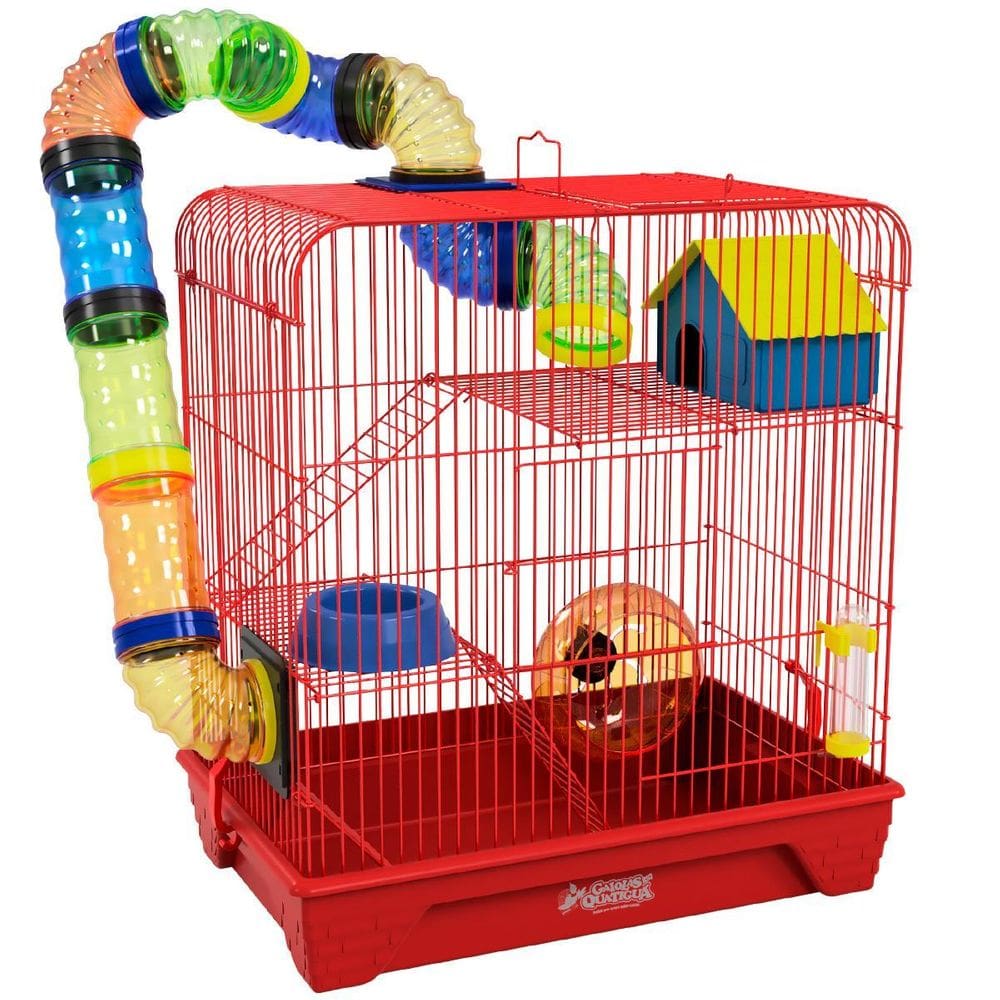 Gaiola Hamster 3 Andares Colorida Com Casa Tubos - Vermelha
