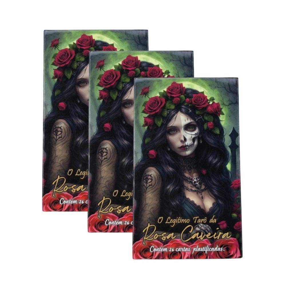 Kit Com 3 O Tarô Da Rosa Caveira 36 Cartas Plas+Man