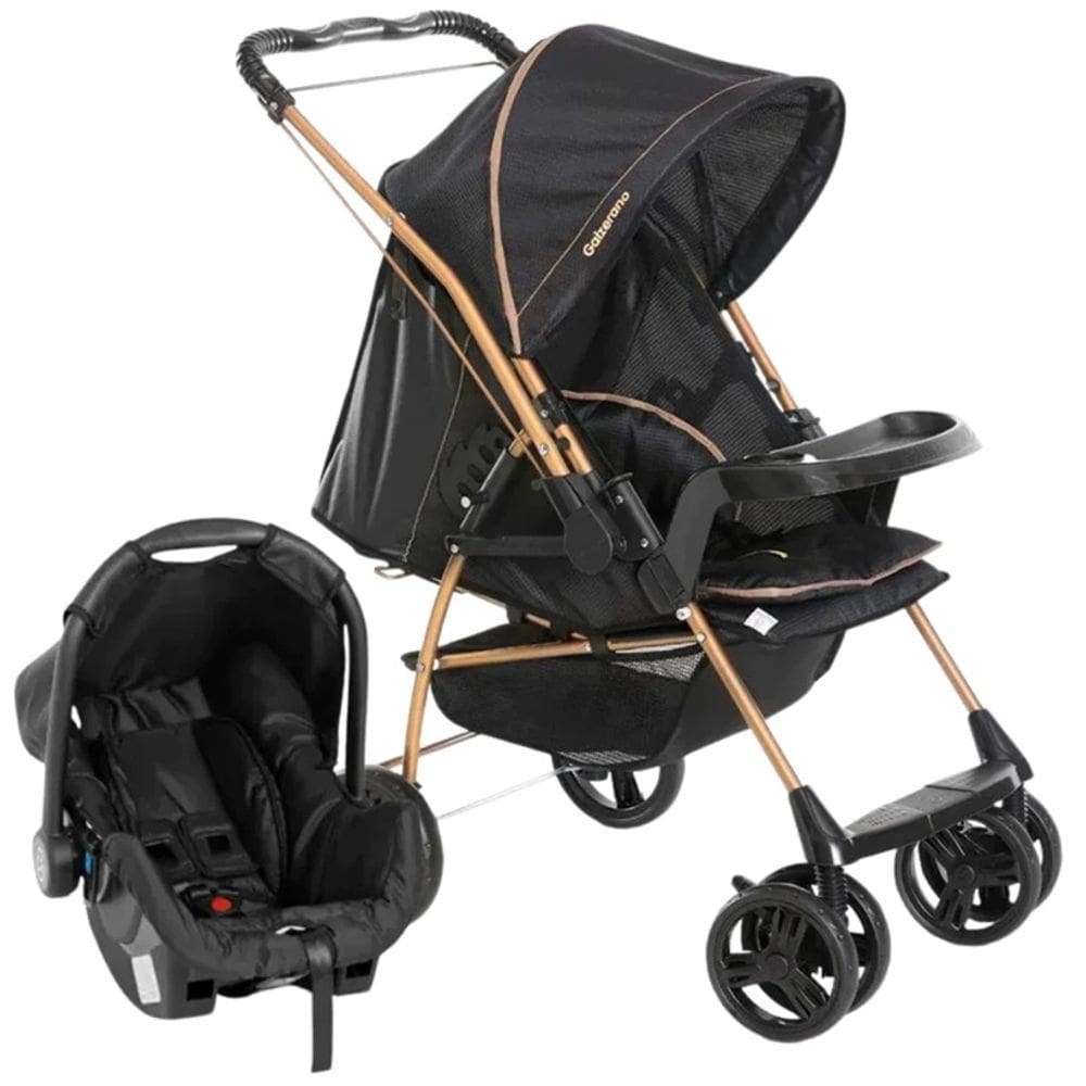 Carrinho Milano Reversivel Iii Preto Golden C/ Bebe Conforto - Galzerano