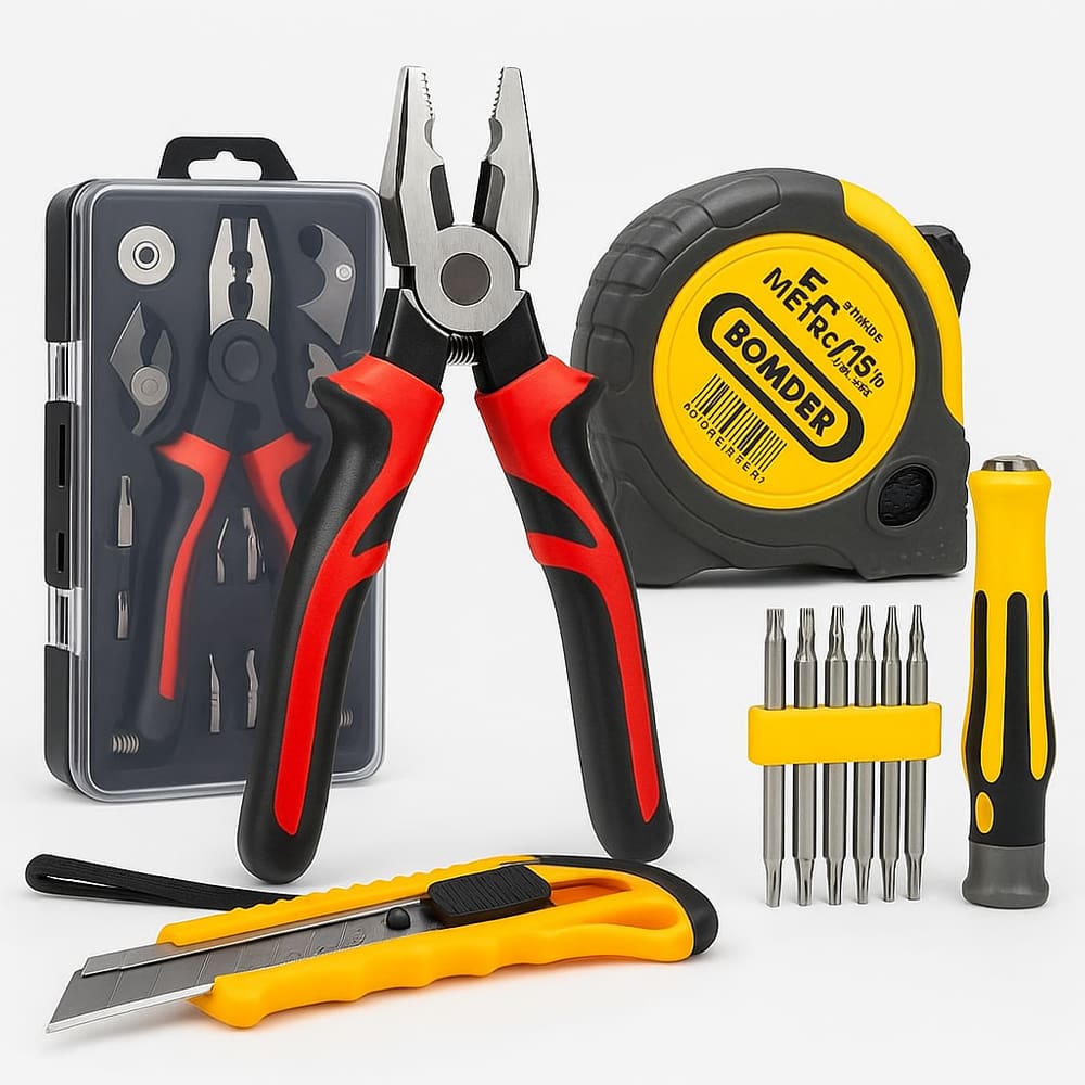 Kit de Ferramentas Essencial para Reparos Domésticos Chave de Precisão, Alicate, Trena e Estilete