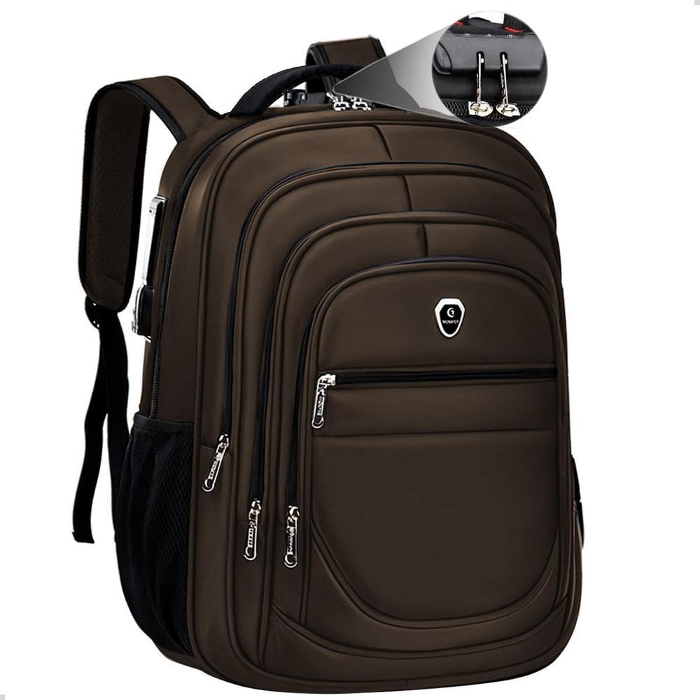 Mochila Executiva Grande Faculdade Antifurto Notebook Marrom