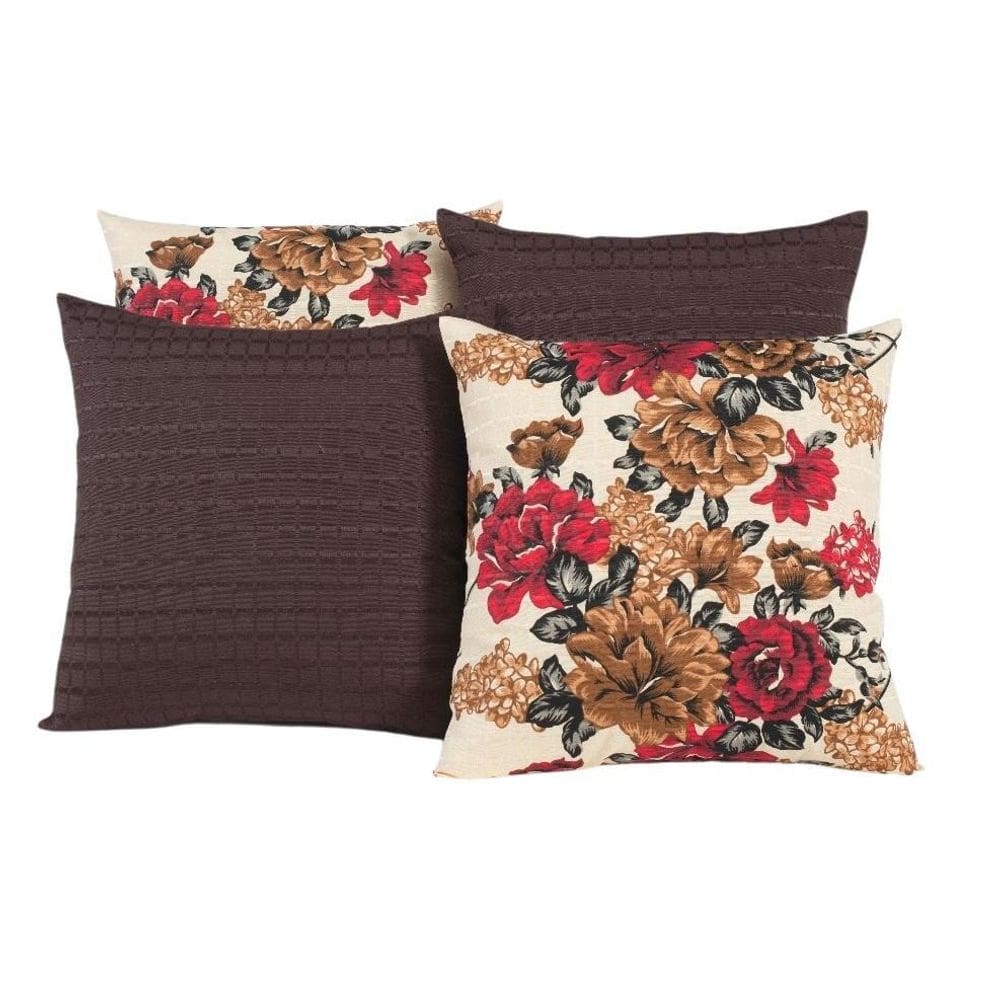 Kit 4 Almofadas Para Sofá Tabaco Com Flores Coloridas