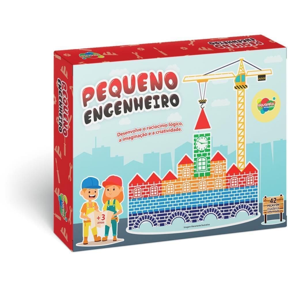 Brinquedo Pedagogico Madeira Pequeno Engenheiro 42Pcs