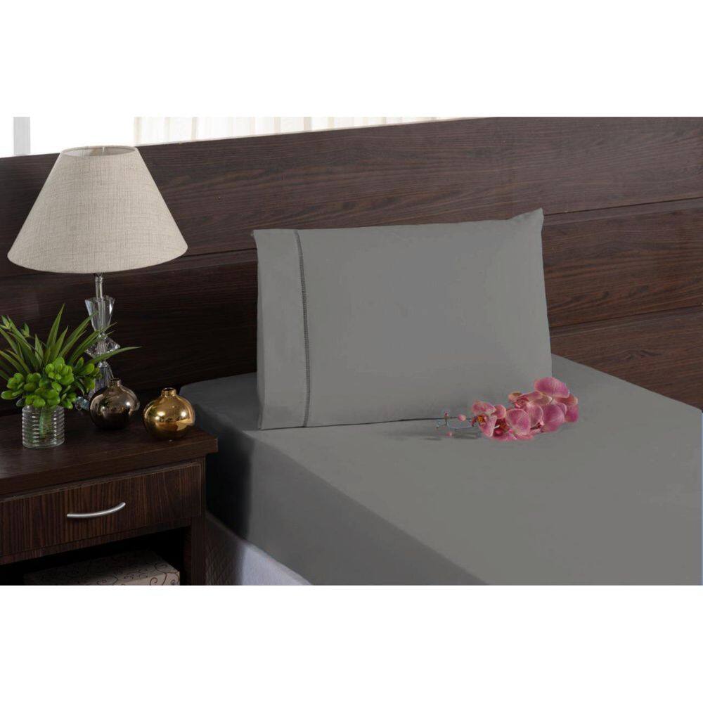 Jogo Lençol E Fronha Ponto Palito 200 Fios Solteiro Cinza