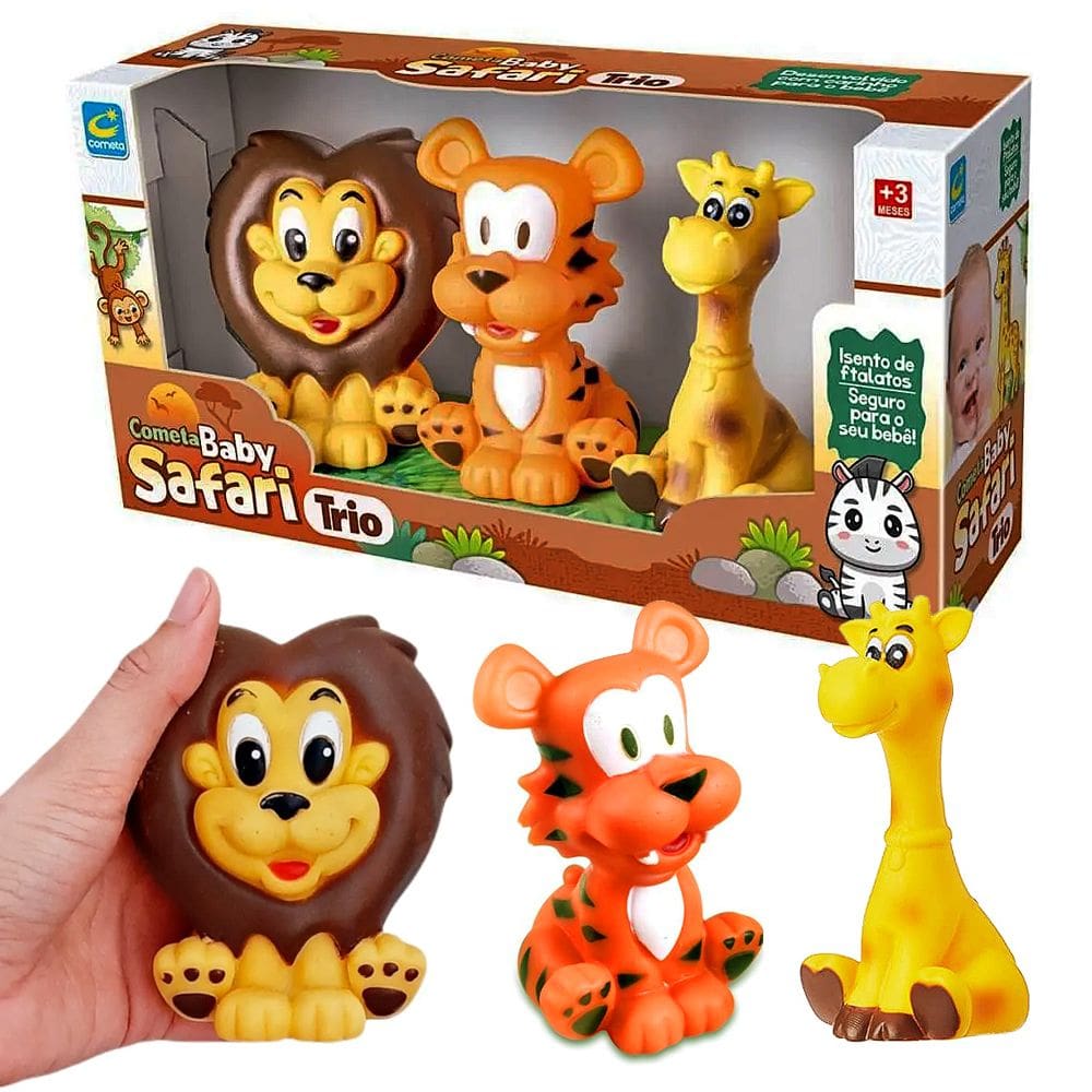 Brinquedo Bebê De Apertar Animais Safari 3 Unids Vinil Macio