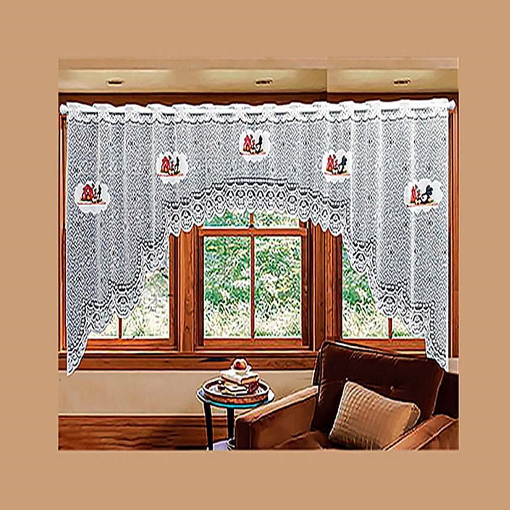 Cortina Bando Renda Cascata Estampada Branca