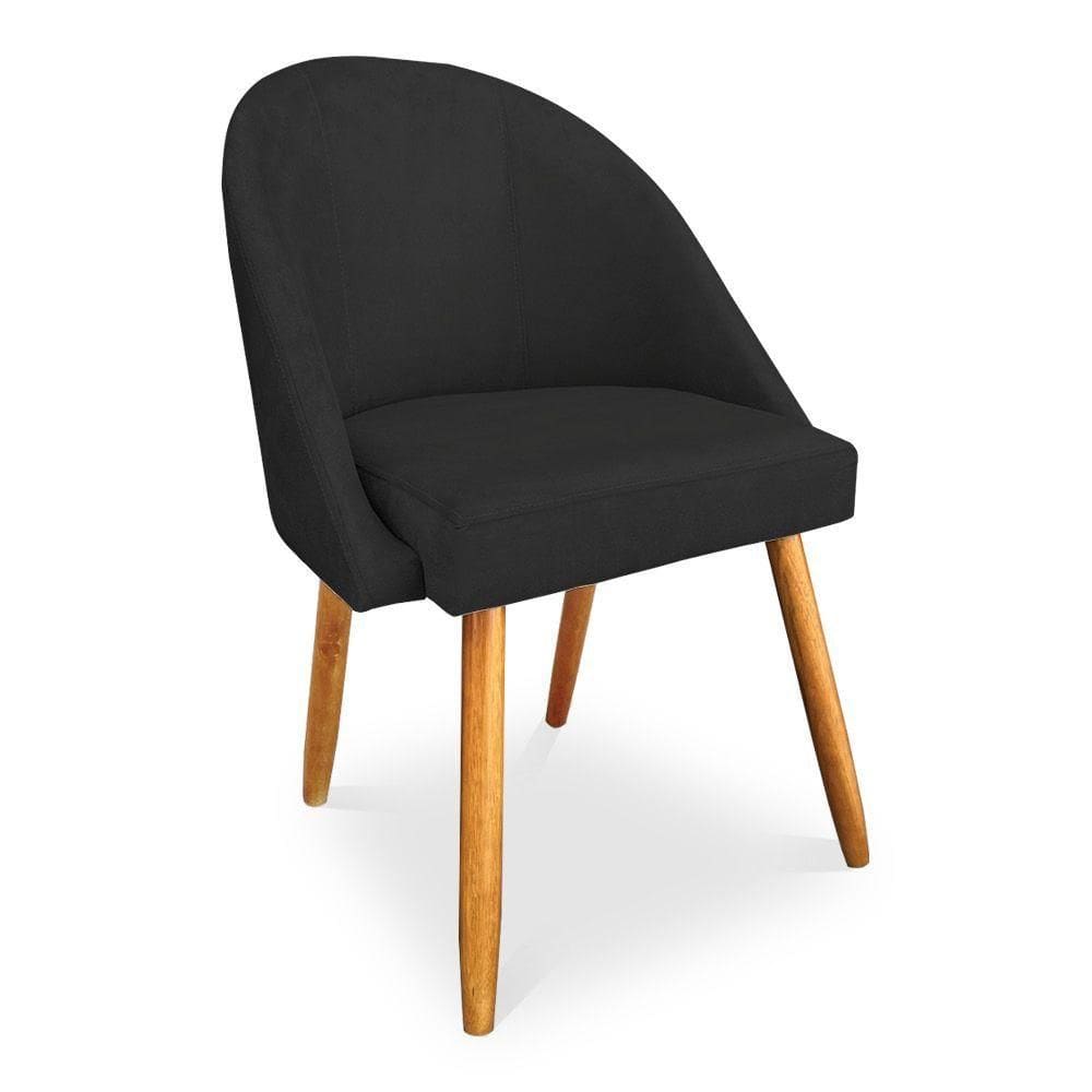 Cadeira De Jantar Bela Veludo Preto Pés Palito Castanho - Pallazio