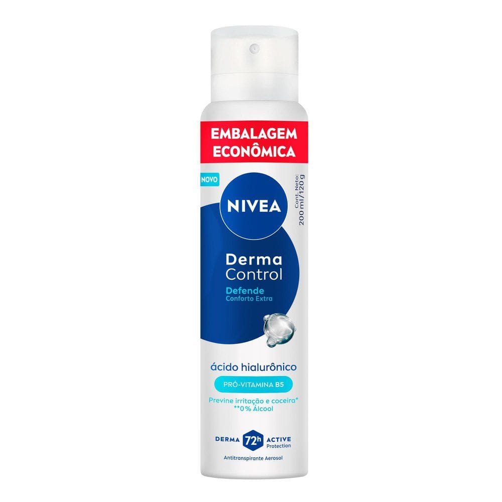 Desodorante Nivea Derma Control Defende Aerossol 72h Antitranspirante 200ml Embalagem Econômica