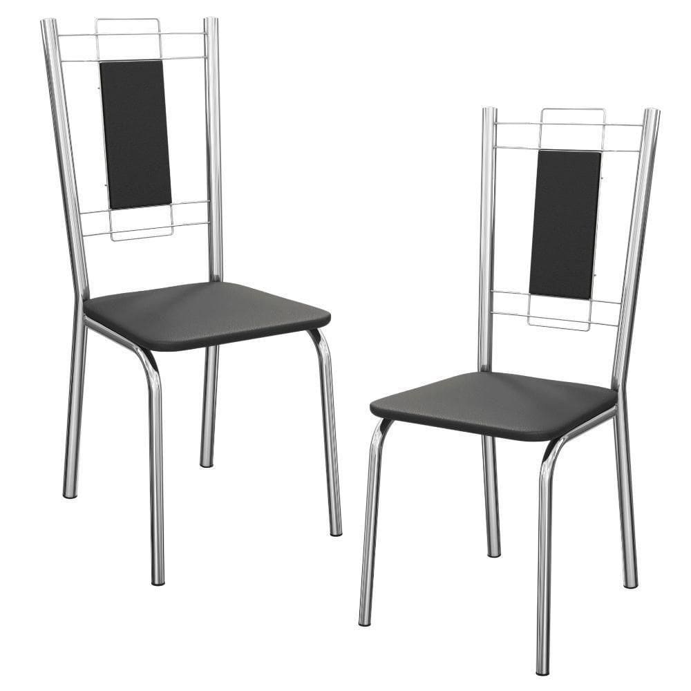 Kit 2 Cadeiras Cromada Sala Jantar 2c005cr Corino Kappesberg Preto