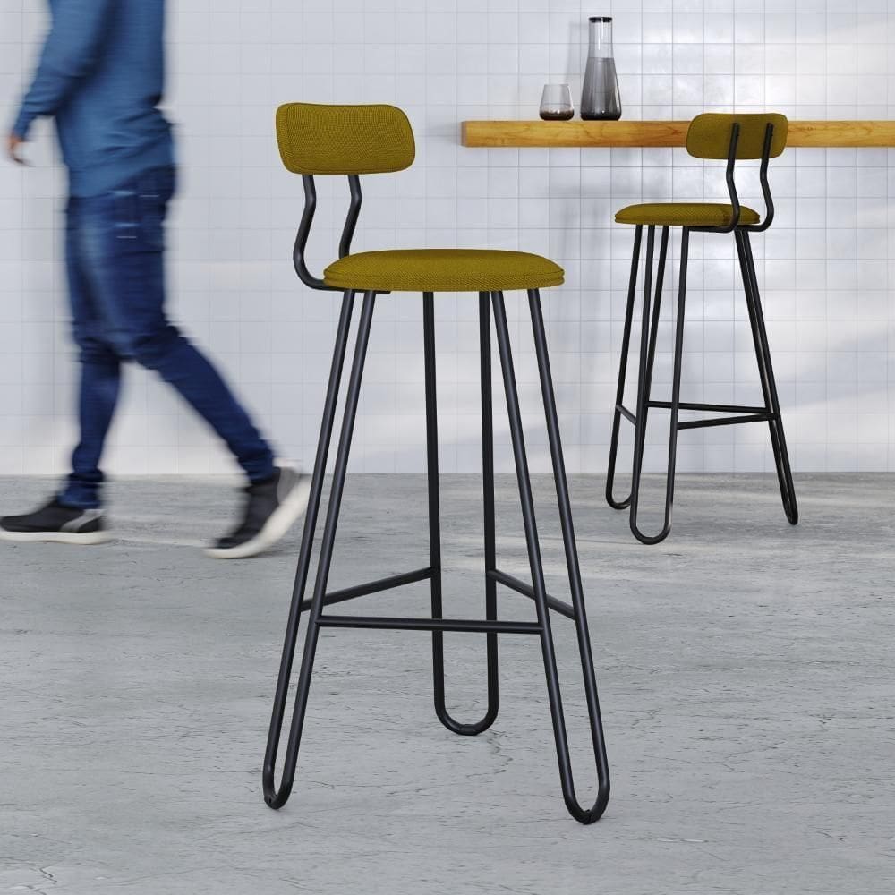 Banqueta Alta Ginger Com Encosto Mostarda City