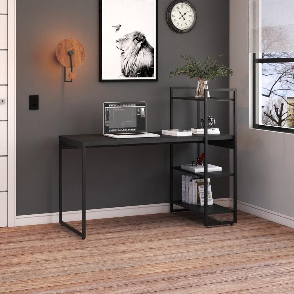 Mesa C-estante Alta 135x64x115cm C-03 Prateleiras Preto ônix - Preto ônix -
