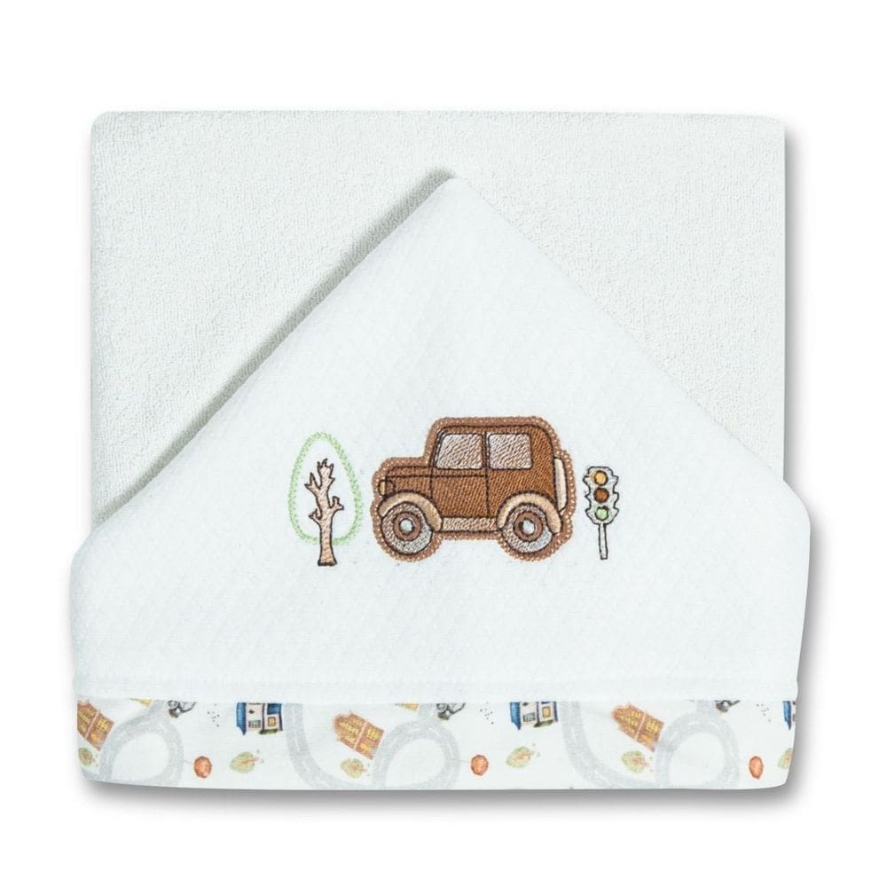 Toalha de Banho Bebê Menino Pequena Cidade Bege 87x88cm -Hug