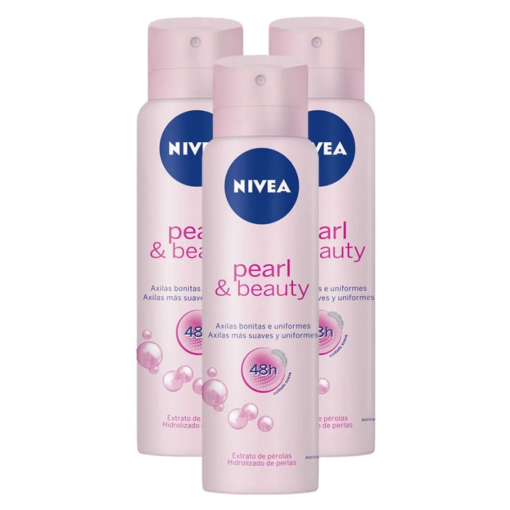 Kit 3X 150ml Desodorante Antitranspirante Aerosol Nivea Pearl & Beauty