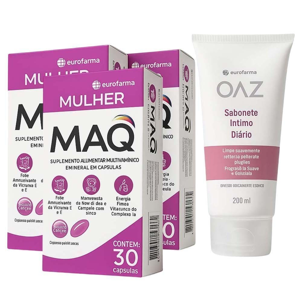 KIT 3 Maq Mulher 30 Cápsulas + Sabonete Íntimo Diário OAZ 200ml