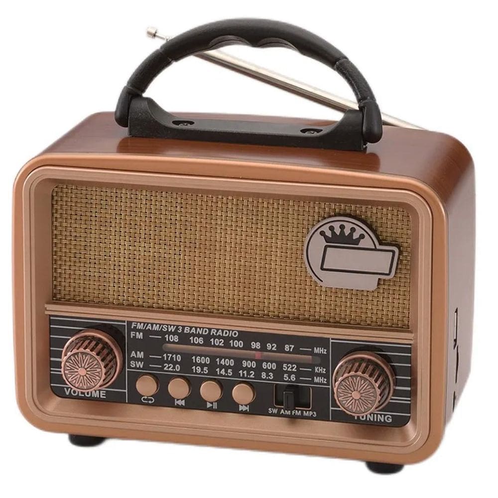 Rádio Vintage Am Fm Bateria Recarregável Usb - Marrom Claro