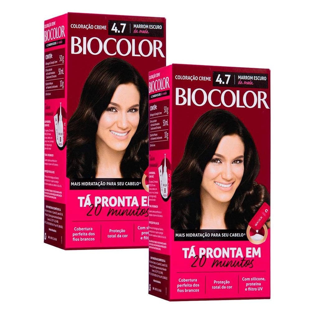 Kit 2 Tinta de Cabelo Biocolor Mini Kit Marrom Escuro da Moda 4.7