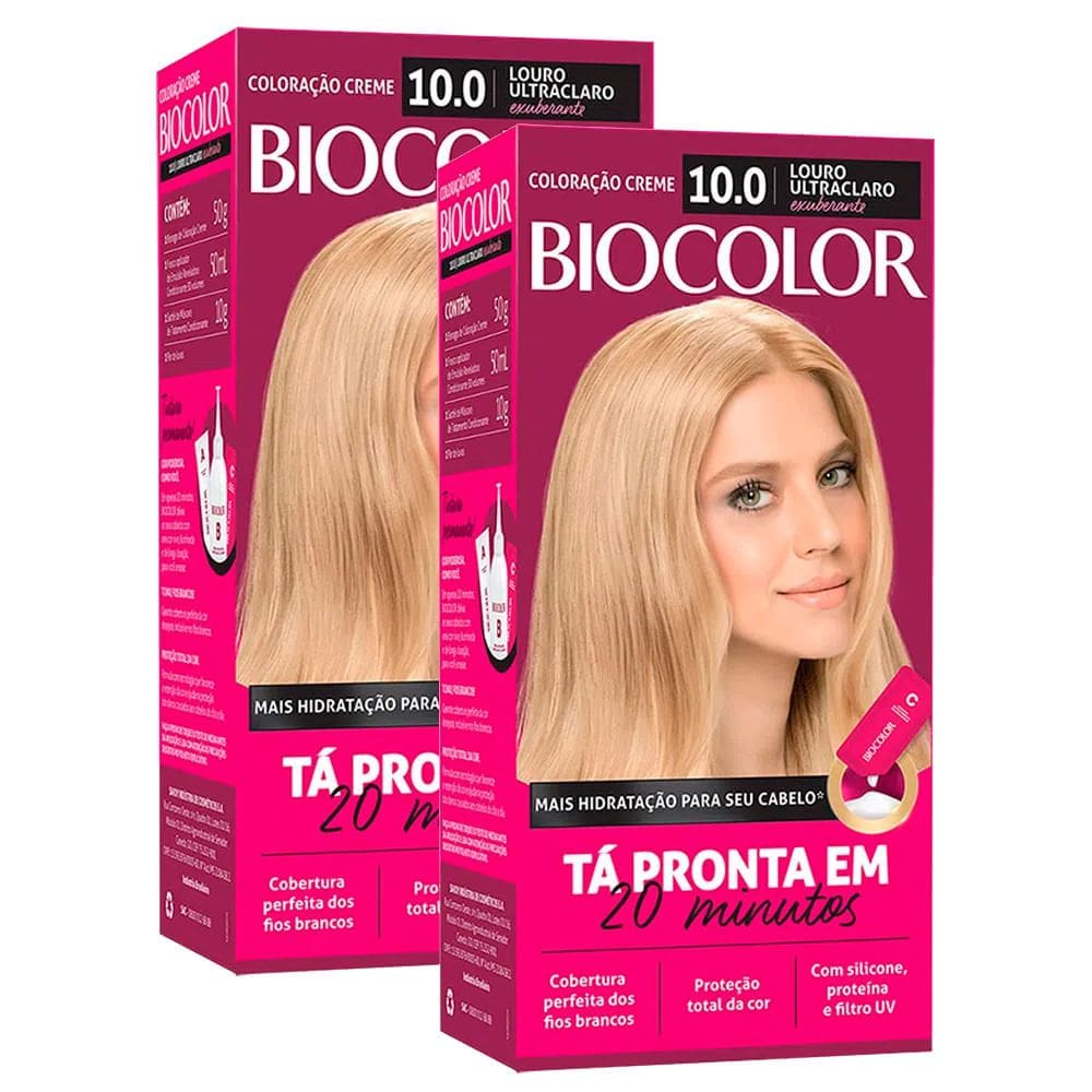 Kit 2X Tintura Creme Biocolor Super Louro Exuberante 10.0 Mini Kit