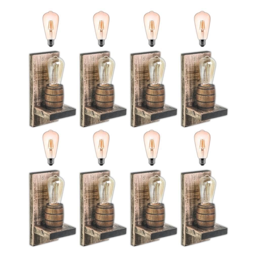 Kit 8 Arandelas Barril Delenha Decor Rústico + Lâmpadas