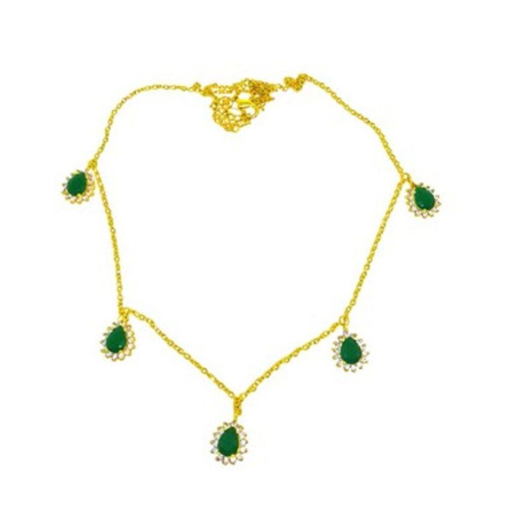 Colar com Pedras Esmeralda Folheado a Ouro 18k