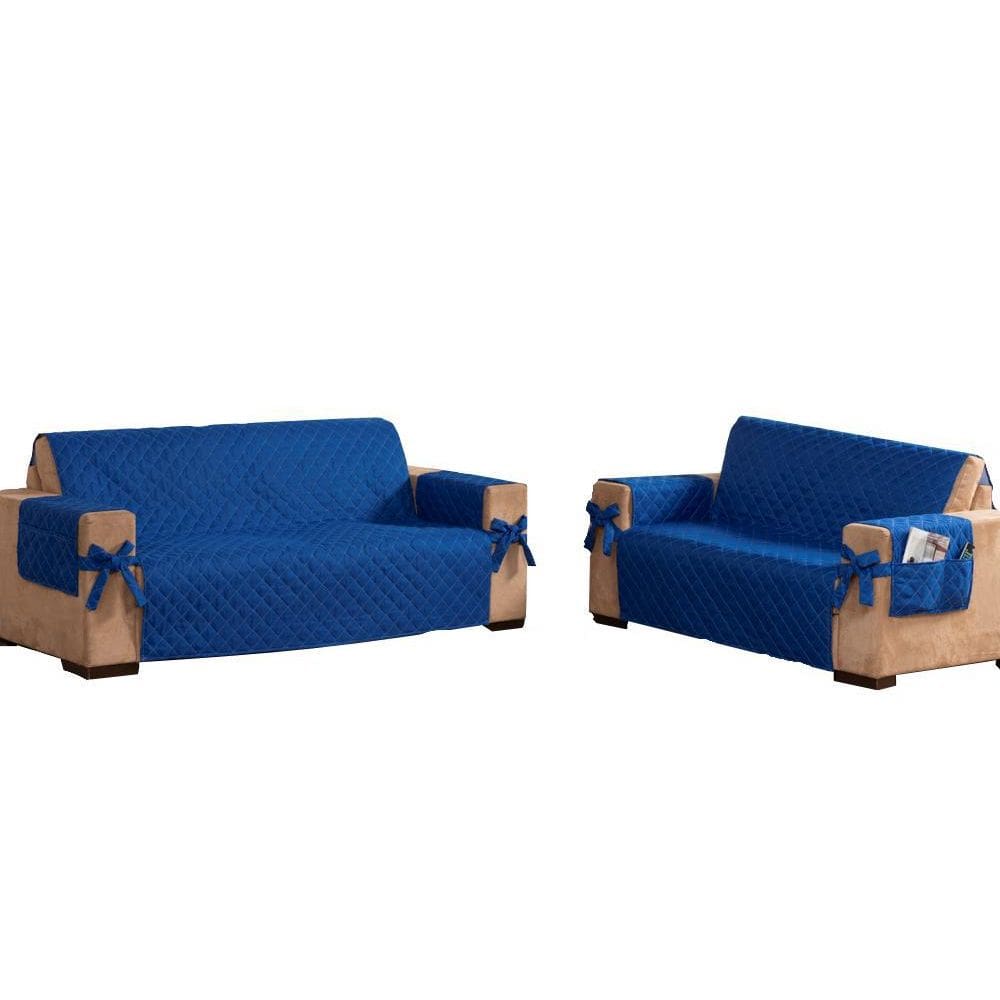 Kit Capa Protetor De Sofá 2 E 3 Lugares Com Laço Azul