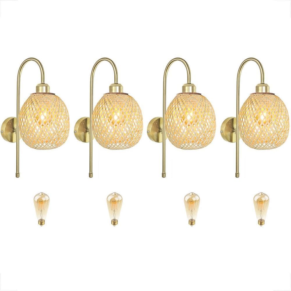 Kit 4 Luminária Arandela Interna Dourada Bambu Boho Nat92 +
