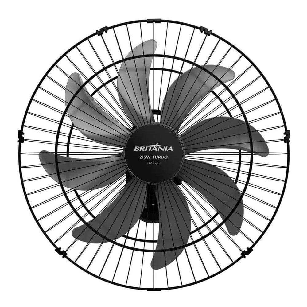 Ventilador de Parede Britânia BVT675 Max Force 60cm - 8 Pás, 3 Velocidades, Preto