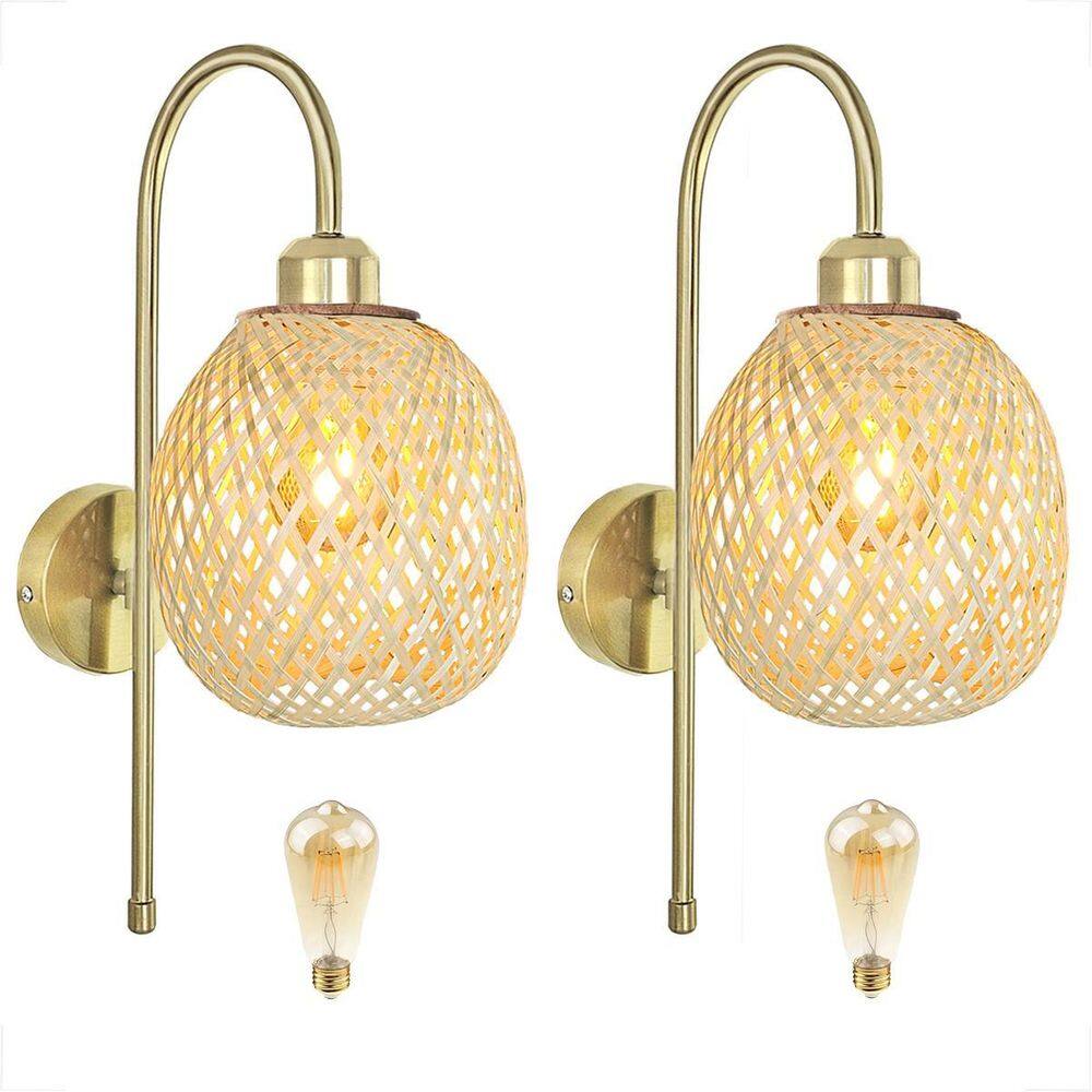 Kit 2 Arandela Bambu Dourada Fibra Natural Cabeceira Nat92 +