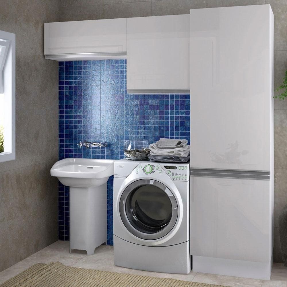 Kit Área Serviço Acordes Glamy MDF 2 Armários 1 Torre Madesa