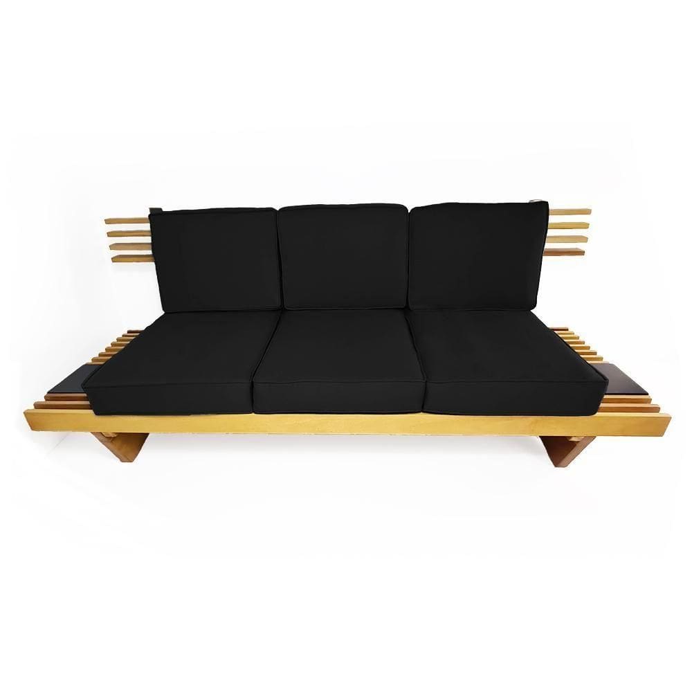 Sofá 3 Lugares Madeira Nobre Maciça Xangai Sala Moderna Preto